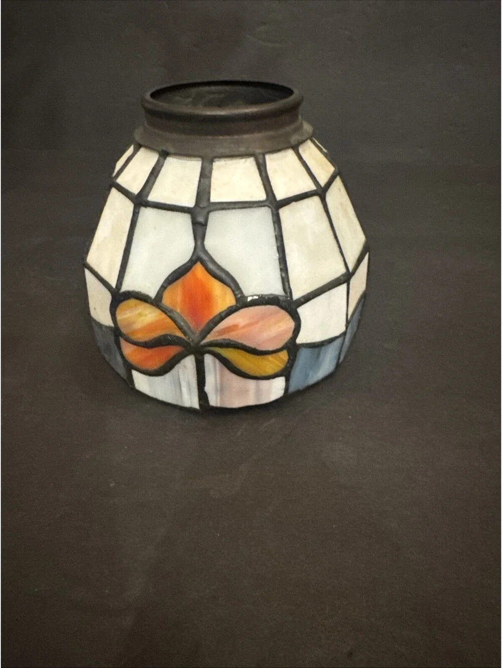 Small Tiffany Style Stained Glass Lamp Shade Floral Pattern 4” H By 4.5” Wide